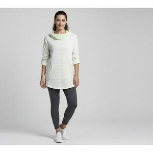 Women's Size Small Burn Out Green Stripe Roll Tab Sleeve Pocket Athletic Hoodie